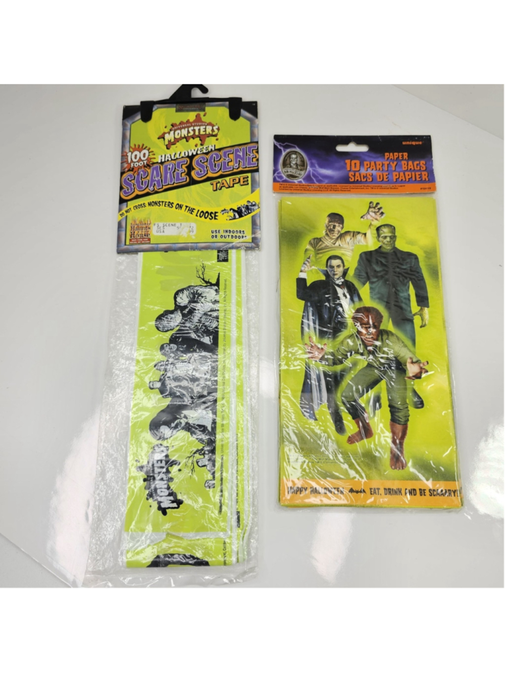Universal Studios Monsters Halloween Party Bags & 100ft Scare Scene Tape Lot VTG